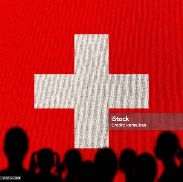 Silhouette People With Swiss Flag Stock Photo - Download Image Now - Adult, Celebration, Child