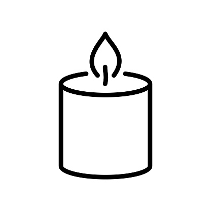 Candle icon. Burning candle for party, wedding, birthday, mourning, lighting, fragrance made in simple linear style isolated on white background.