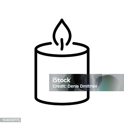 istock Candle icon. Burning candle for party, wedding, birthday, mourning, lighting, fragrance made in simple linear style isolated on white background. 1436120775