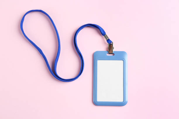 istock Blank badge on pink background, top view. Mockup for design 1436122904
