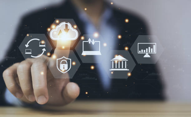 istock Businessman's hands showing a diagram of Cloud computing information technology icon. Concept of digital connection on communication networks. cloud storage security and internet service 1436123086