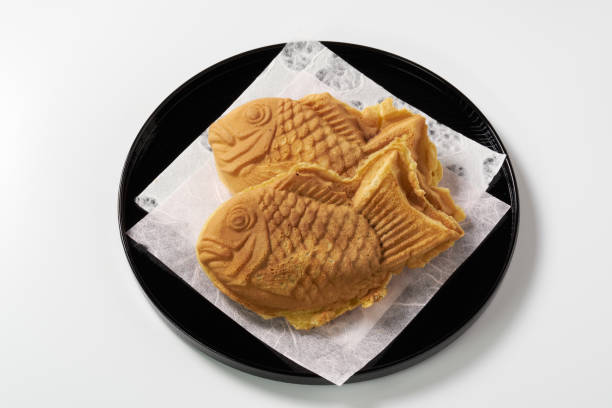 Japanese taiyaki, fish-shaped cake with sweet red bean paste