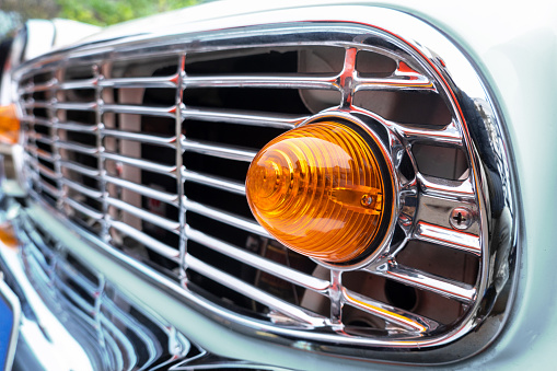 Turn signal and radiator grille from a classic car