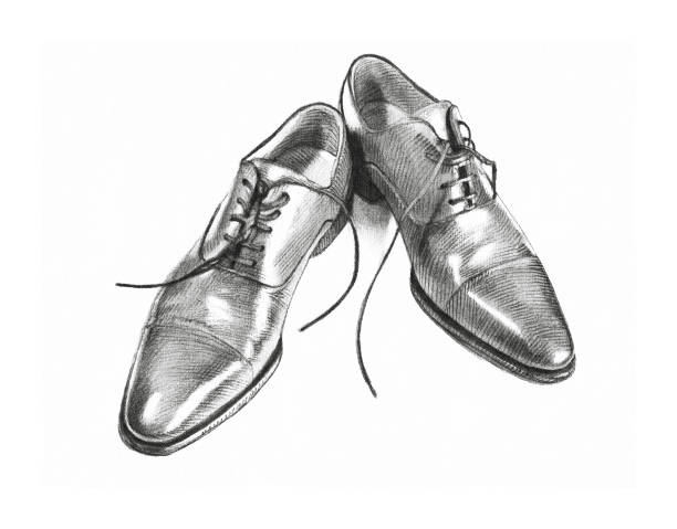 ilustraciones, imágenes clip art, dibujos animados e iconos de stock de zapatos de vestir de cuero clásicos modernos para hombres. bosquejo - run down illustrations