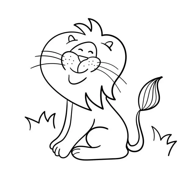 Vector illustration of Illustration of a happy lion. Coloring book