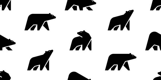 nahtloses muster mit eisbären - bär stock-grafiken, -clipart, -cartoons und -symbole