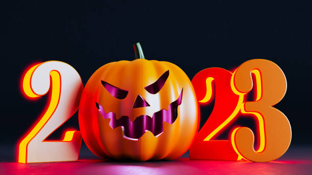 istock Happy New Year 2023 with halloween pumpking concept, 1436134396