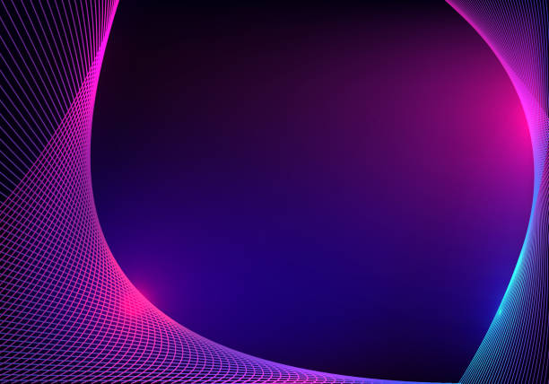 abstraktes technologiekonzept blau und rosa leuchtende neonfarben linienmuster mit lichteffekt auf dunklem hintergrund - dance and electronic blue shiny empty stock-grafiken, -clipart, -cartoons und -symbole