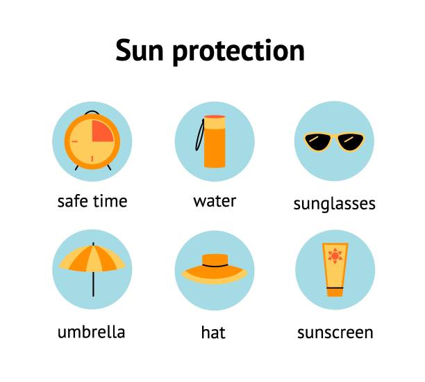 皮膚保護と日焼け止めアイコンセット。 - relaxation vacations heat sunglasses点のイラスト素材／クリップアート素材／マンガ素材／アイコン素材