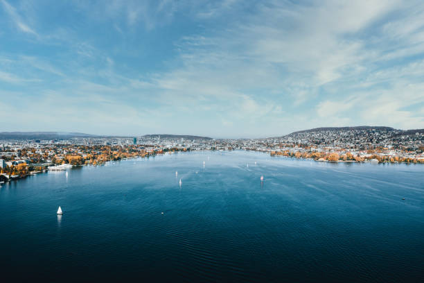 istock Zurich blue lake shot with drone 1436137053