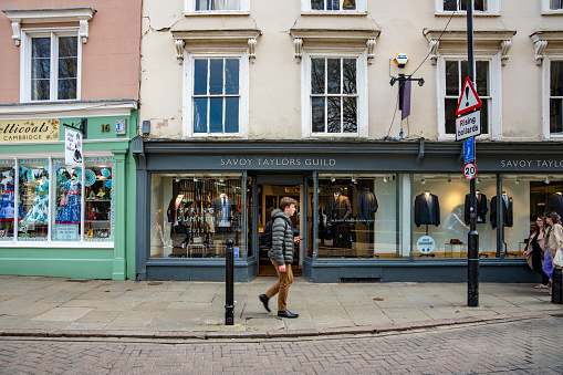 Men's clothing shop in Cambridge, Cambridgeshire, England, UK.