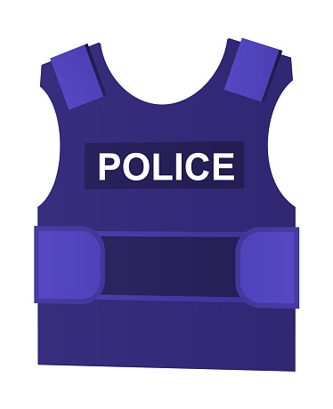 Bulletproof vest - modern flat design style single isolated image. Neat detailed illustration of military and police uniforms. Equipment, security, armed, guard, police waistcoat and soldier idea
