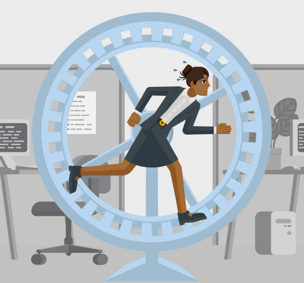 бизнес-женщина хомяк колесо стресс концепция - rat race stock illustrations