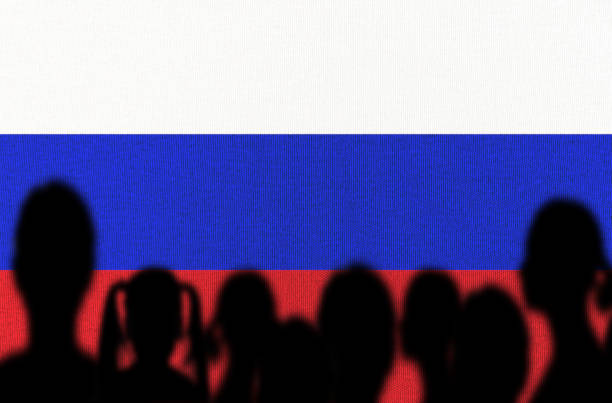 istock Silhouette People with Russian Flag 1436144417