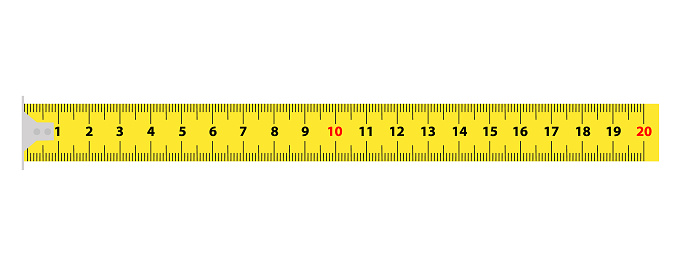 Measure tape on white background. Yellow ruler measure tape centimeter inch. flat style.