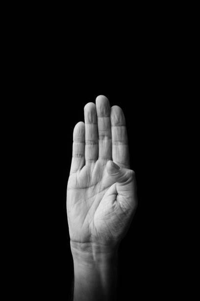 istock Hand demonstrating the Japanese sign language letter 'KE' or '' with copy space 1436147635