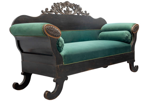 istock Vintage Biedermeier style sofa isolated with wood carving 1436148208