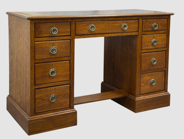 istock Antique wood writing desk isolated on white background 1436148240