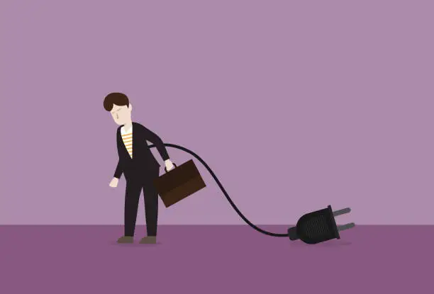 Vector illustration of An employee needs to charge power