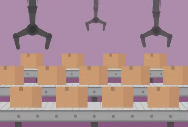 Vector illustration of The package is on a conveyor belt
