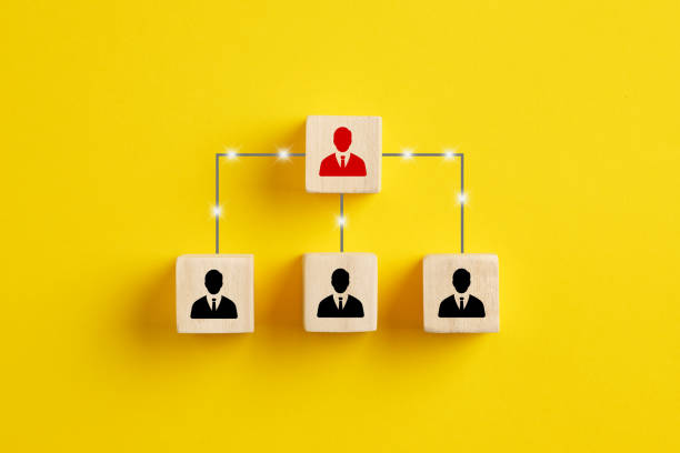 istock Communication between leader and employees, distribution of responsibilities to workers, business hierarchy and communication channels. 1436148413
