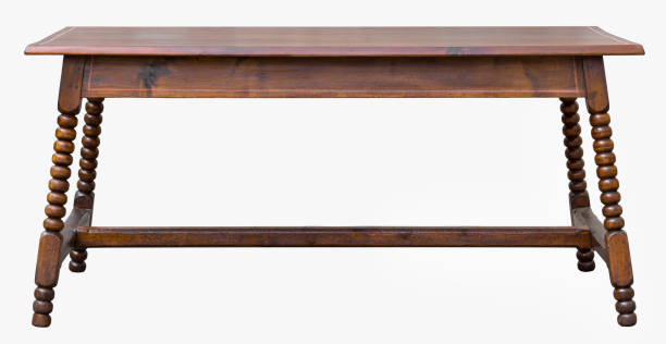 istock Vintage brown oak table isolated on white background 1436149937