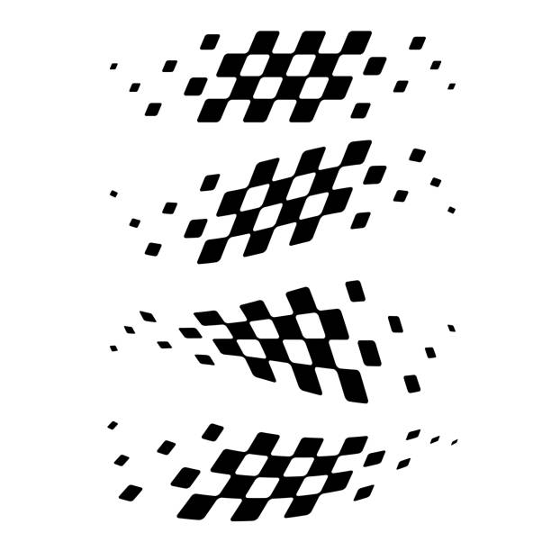 Different wave flags set Abstract car sport race logo with black and white flags. Start and finish line design for racing championship checked pattern stock illustrations