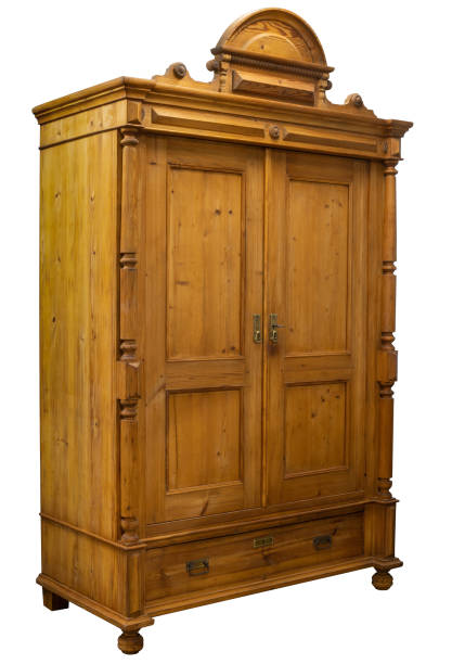 istock Antique vintage wood wardrobe isolated on white 1436151126