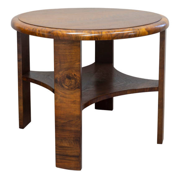 istock Antique wooden round table isolated on white 1436151168