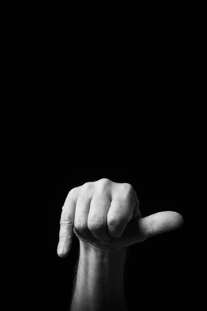 istock Hand demonstrating the Japanese sign language letter 'HE' or '' with copy space 1436151194