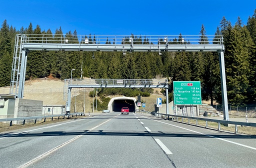 Entrance of Swiss highway tunnel San Bernardino.