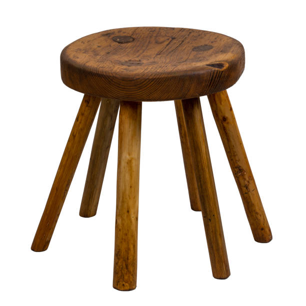 istock Brown wooden chair stool isolated on white background 1436154436