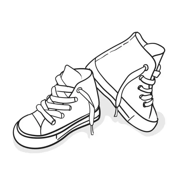 Vector illustration of Cute baby sneaker boot in line art design for advertising design