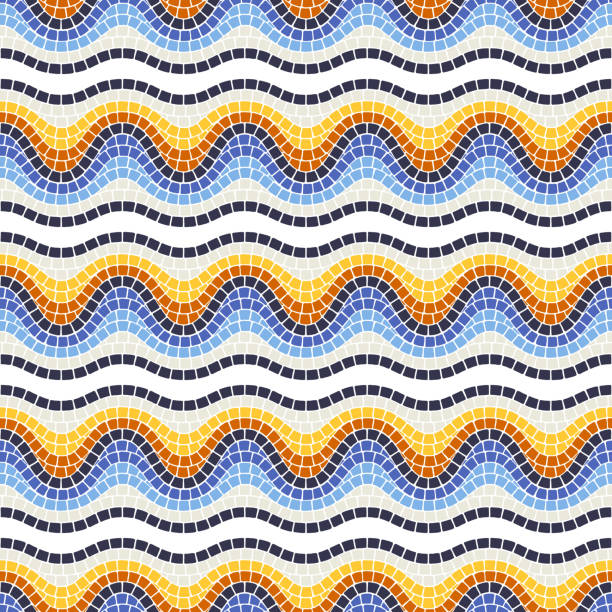 ilustrações de stock, clip art, desenhos animados e ícones de ancient mosaic wave seamless pattern. decorative antique stone ornament. - old fashioned flowing glass time