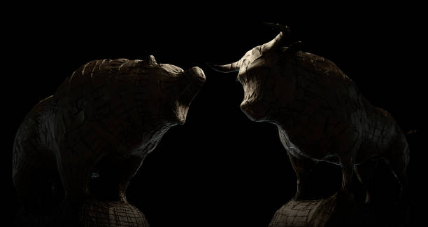 istock Bull Versus Bear Clay Scupltures 1436158289