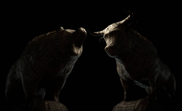 istock Bull Versus Bear Clay Scupltures 1436158322