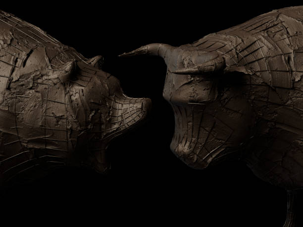 istock Bull Versus Bear Clay Scupltures 1436159155