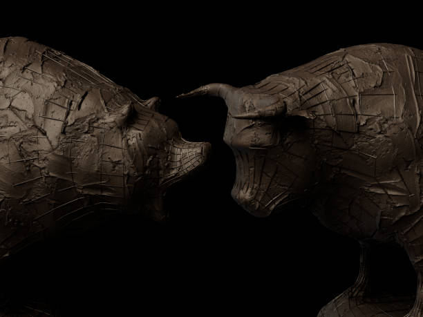 istock Bull Versus Bear Clay Scupltures 1436159231