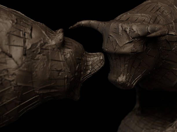istock Bull Versus Bear Clay Scupltures 1436159304
