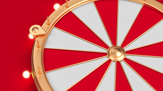 wheel of fortune on red color background close shot horizontal composition
