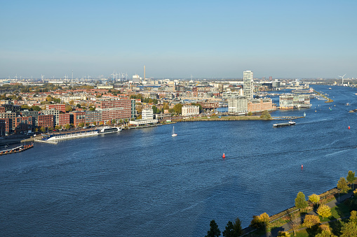 A'Dam tower viewpoint of The River IJ in Amsterdam, The Netherlands