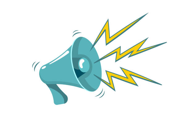 istock Loudspeaker with sound in form of lightning. Important events notification icon. Vector illustration of blue megaphone 1436166780