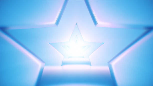 istock Soft Blue Star Shape Flying forward in futuristic Tunnel 1436166784