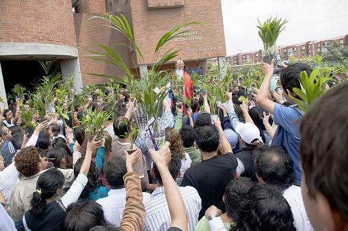 Protesters holding signs during a demonstration in the street