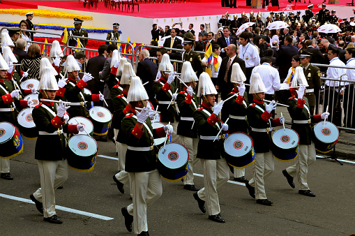 Bogota ,Colombia August 07., 2010: Military parade Colombian soldiers possession of president