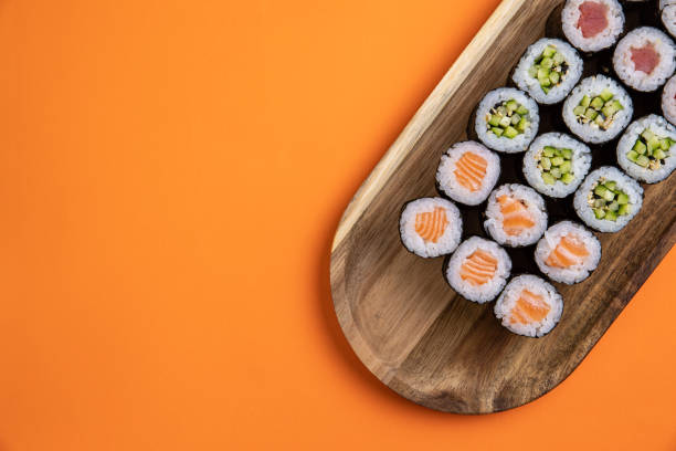 Delicious sushi, a set of rolls with tuna, salmon.