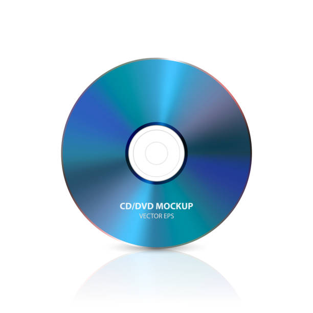 векторный 3d реалистичный синий cd, dvd на белом с отражением. шаблон дизайна компакт-диска для макета, копирование пространства. значок компак - repetition cd dvd data stock illustrations