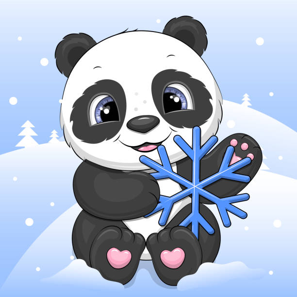 Cute Cartoon Panda Holding A Snowflake Stock Illustration - Download Image  Now - Cute, Panda - Animal, Animal - iStock