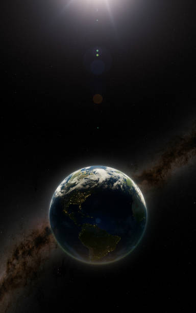 istock Earth in space with dramatic backlighting and Milky Way background 1436174532