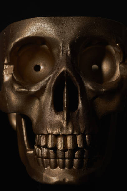 istock Gold human Skull Isolated on black background 1436180466